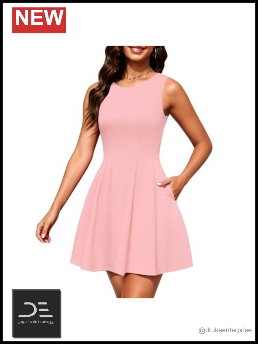 A-Line Cocktail Dress Sleeveless Crew Neck Mini with Pockets Semi Formal